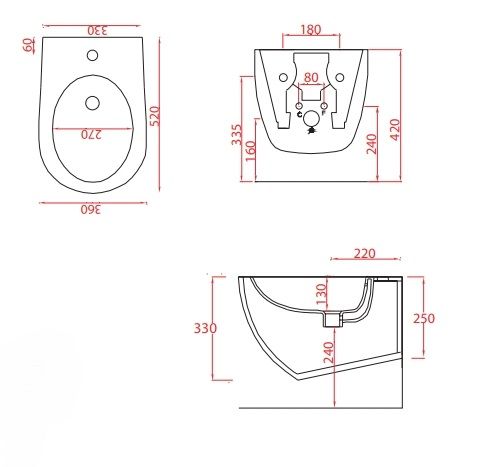 Биде повдесное ARTCERAM FILE 2.0 FLB001 17 30 370 мм х 520 мм, с отверстием под смеситель, с переливом, чёрный матовый