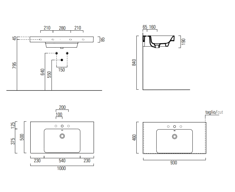 Раковина накладная/подвесная GSI NUBES 9651111 1000 мм х 500 мм, с отверстием под смеситель, с переливом, белая глянцевая