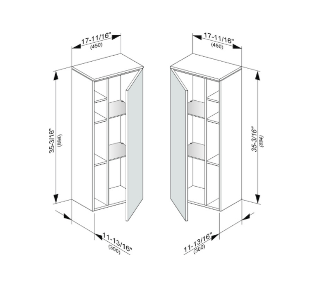 Шкаф средний подвесной KEUCO EDITION 400 31725 860001 петли слева, 2 стеклянные полки, корпус/фасад шпон, дуб антрацит