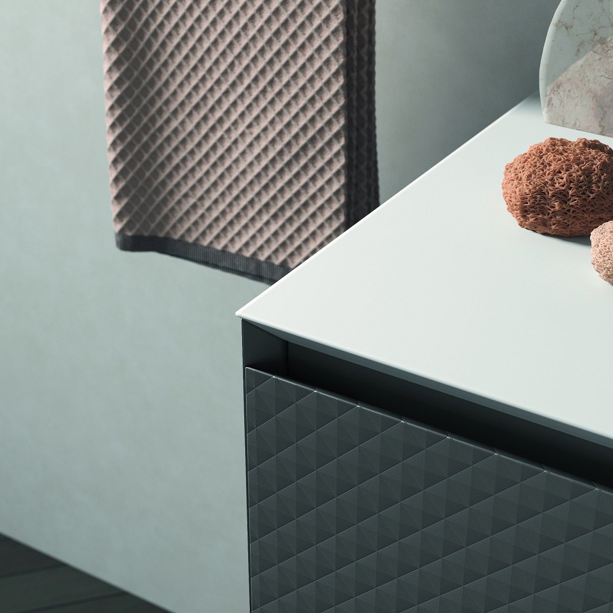 Тумба подвесная для раковины BMT IKON 970 109 MEF 01 0 3D432  1050х400х500 мм,  с 3D фронтом, c одним выдвижным ящиком, цвет Gray Walnut