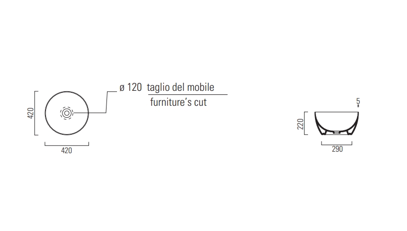 Раковина-чаша накладная круглая GSI PURA 885205 420 мм х 420 мм, без отверстия под смеситель, цвет Tortora Matte