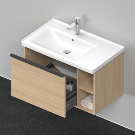 Тумба подвесная под раковину DURAVIT D-Neo DE425803030 784 мм х 452 мм, с выдвижным ящиком и открытой боковой полкой, натуральный дуб