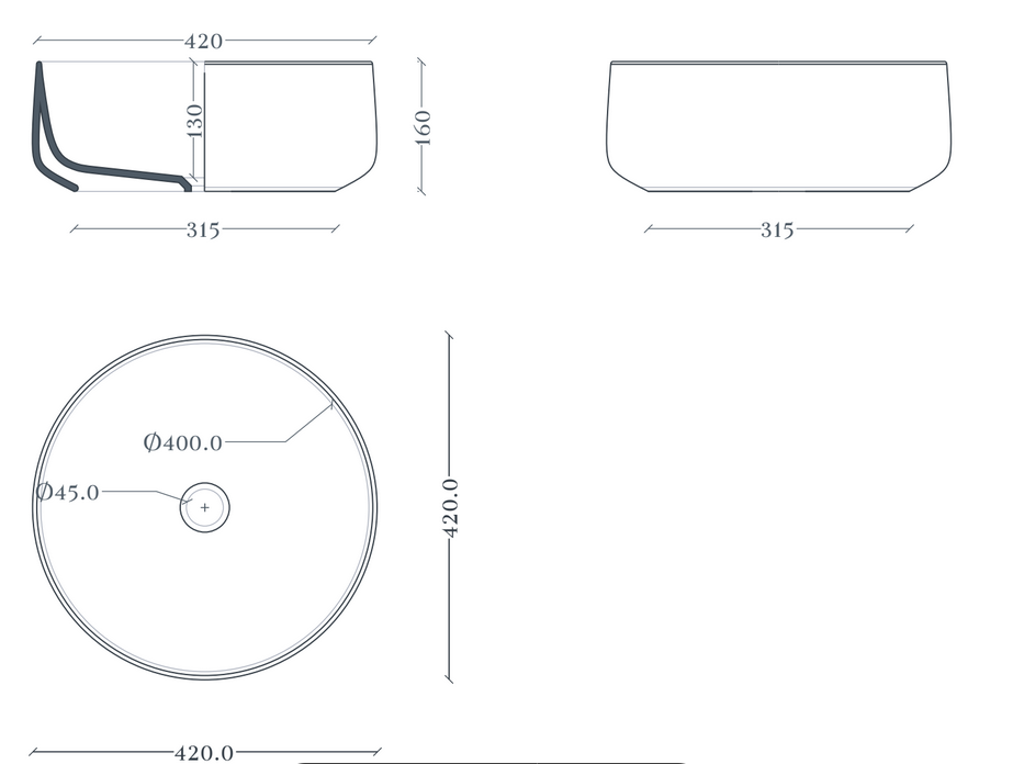 Накладная круглая раковина ARTCERAM Cognac COL001 01 34 420 мм х 420 мм х 160 мм, без перелива, без отверстия под смеситель, цвет Белый глянцевый