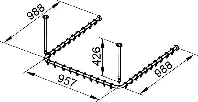 Набор штанг для душевой занавески KEUCO Plan 14940 171000 для квадратного душ.поддона 1000 мм x 1000 мм, алюминий анодированный/хром