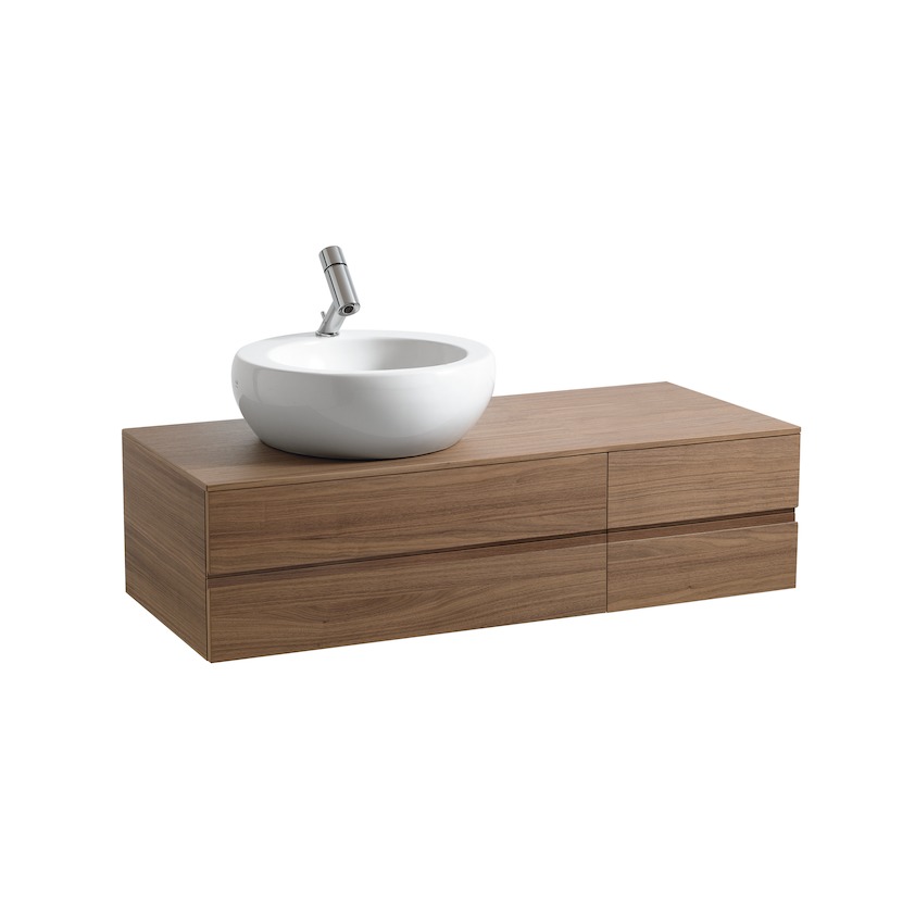 Тумба  под раковину  Laufen   Alessi One  4.2412.1.097.630.1  120 см, цвет орех, 4 ящика, вырез слева для раковины 8.1897.1