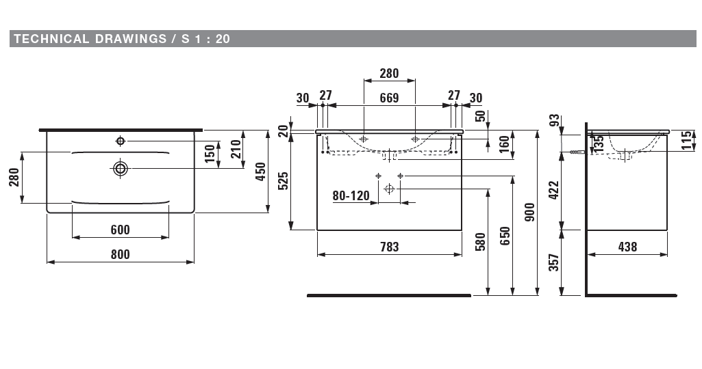 Тумба с раковиной  Laufen   Palace ПЭК   8.6070.5.262.104.1  80 см, светлый вяз, 2 ящика, органайзер, ручки анодированный алюминий