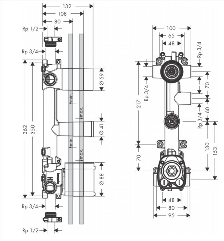 Скрытая часть для термостата AXOR Citterio E 36708180 для 3 потребителей