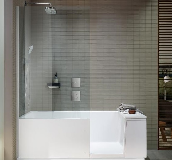 Ванна Duravit Shower + Bath 700403000000000 1700 х 1000 прозрачное стекло, со смонтированной дверцей, с ножками, угловая, белая