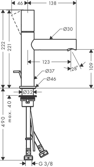 Смеситель для раковины AXOR Uno 45001000 со сливным гарнитуром хром