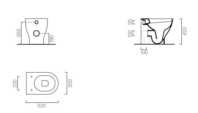 Унитаз приставной безободковый GSI CITY 911011 350 мм х 520 мм, белый глянцевый