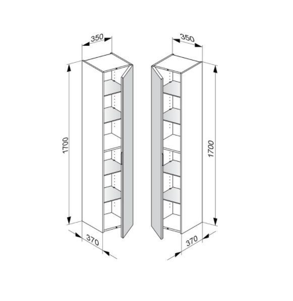 Шкаф - пенал высокий подвесной KEUCO EDITION 11 31330 110001 1 дверца, петли слева, 4 полки, корпус матовый лак/фасад глянцевое стекло, антрацит