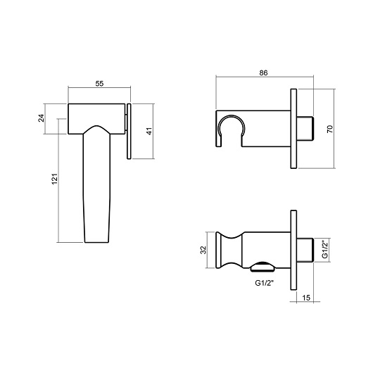 Гигиенический душ с выводом из стены CISAL Xion XI007915D1 с держателем и шлангом, цвет Нержавеющая сталь