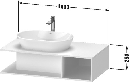 Тумба подвесная под раковину слева DURAVIT D-Neo DE492902222 1000 мм х 550 мм, с открытой боковой полкой справа и консолью, белый глянцевый