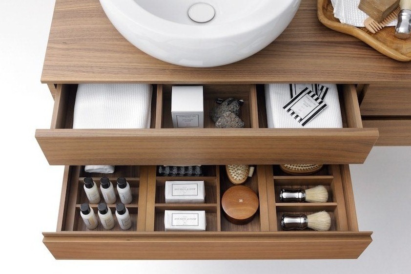 Тумба  под раковину  Laufen   Alessi One  4.2412.1.097.630.1  120 см, цвет орех, 4 ящика, вырез слева для раковины 8.1897.1