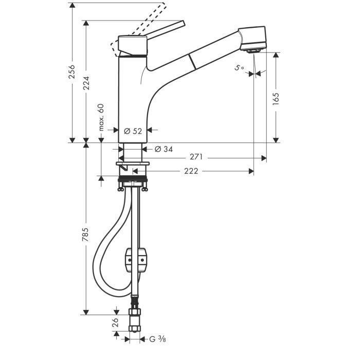 Смеситель для кухни однорычажный с выдвижным душем 2jet HANSGROHE Talis M52 32845000 с Eco, с рычаговой рукояткой, цвет Хром