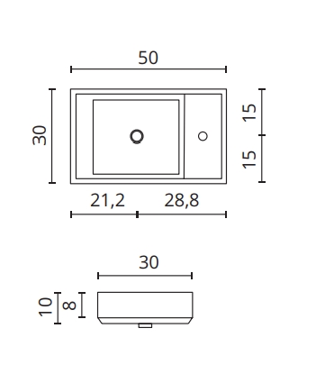 Раковина прямоугольная встраиваемая BMT GALAXY 801 711 FDB 03 CE   500х100х300 мм, с отверстием под смеситель, с переливом, Ceramica Bianco Lucido