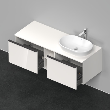 Тумба подвесная под раковину справа DURAVIT D-Neo DE4950R2222 1400 мм х 550 мм, с 2 выдвижными ящиками и открытой полкой, белый глянцевый