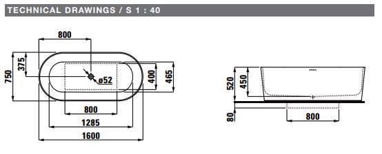 Свободностоящая  ванна  Laufen   Val  2.3028.2.000.000.1,  160х75 см, из материала  Sentec, белая