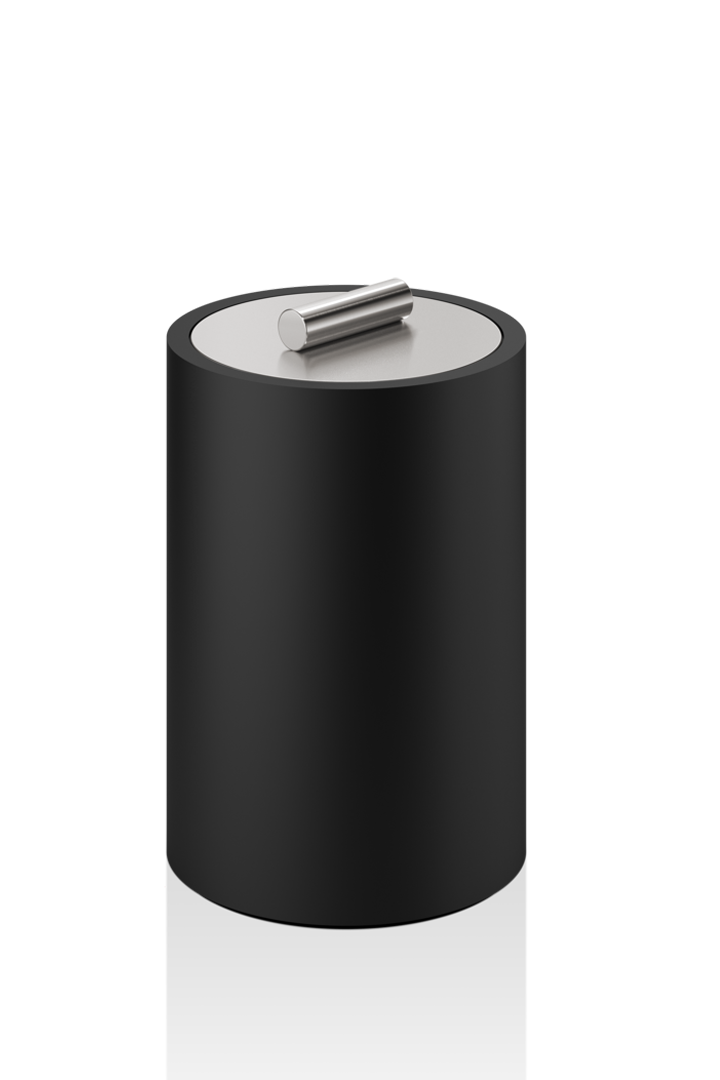 Контейнер настольный универсальный с крышкой  DECOR WALTHER  STONE DMD L   0971465  размер LARGE 16,5 X Ø 10 см  из композита Solid Surface , с крышкой, цвет: черный/сталь матовая