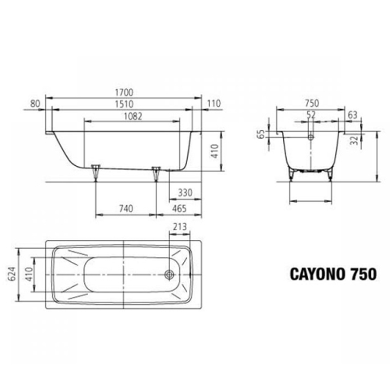 Ванна из сталь-эмали Kaldewei Cayono Mod 750 2750.0001.3001 1700 х 750 мм с покрытием Perl-Effekt
