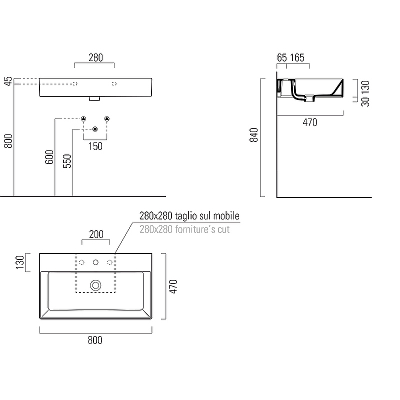 Раковина накладная/подвесная GSI KUBE X 9422011 800 мм х 470 мм, без отверстия под смеситель, с переливом, без крепежа, белая глянцевая