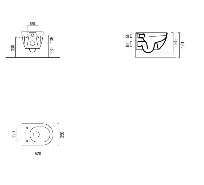 Унитаз подвесной безободковый GSI CITY 911511 350 мм х 520 мм, белый глянцевый