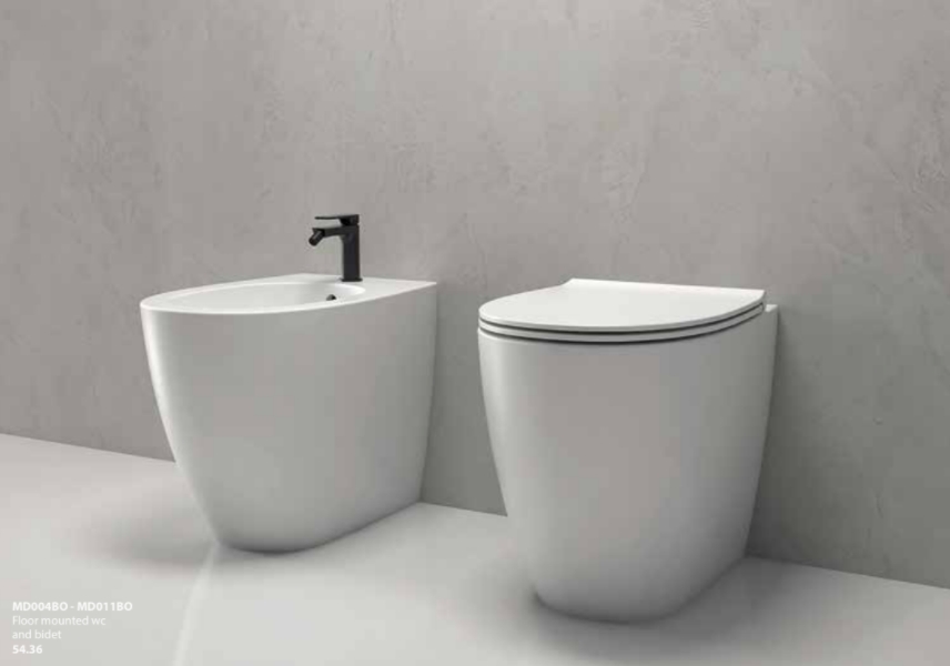 Унитаз приставной безободковый GLOBO 4ALL MD004BI 360 мм х 540 мм, с креплением, c выпуском Vario, белый глянцевый