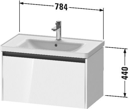 Тумба подвесная под раковину DURAVIT KETHO.2 K25083018180000 455 мм х 784 мм х 440 мм, 1 выдвижной ящик, белый матовый