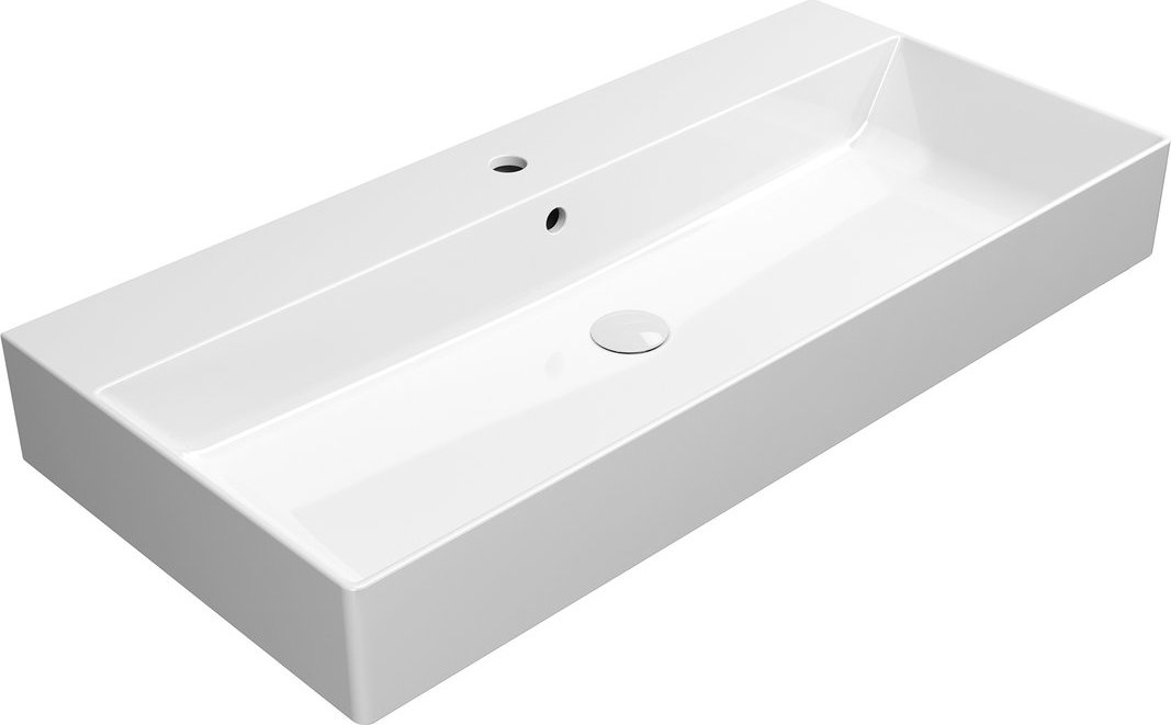 Раковина накладная/подвесная GSI KUBE X 9423111 1000 мм х 470 мм, с 1 отверстием под смеситель, с переливом, без крепежа, цвет Белый глянцевый