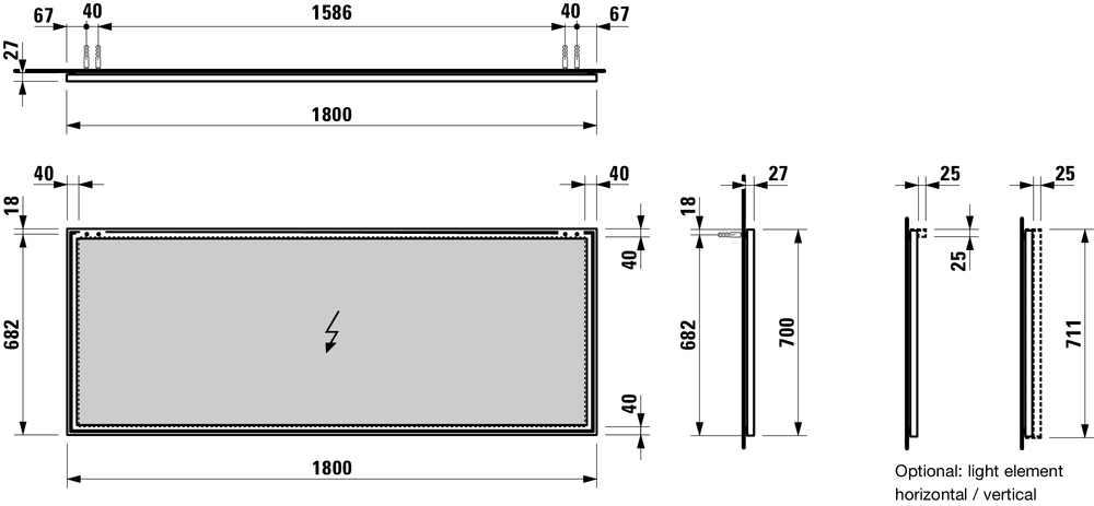 Зеркало  Laufen  Frame25     4.4741.0.900.144.1  180 см, алюминиевая рама