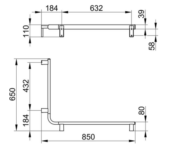 Поручень вдоль стены для установки справа и слева KEUCO AXESS 35011 016801 850 мм х 650 мм, со штангой для душа, цвет Хром