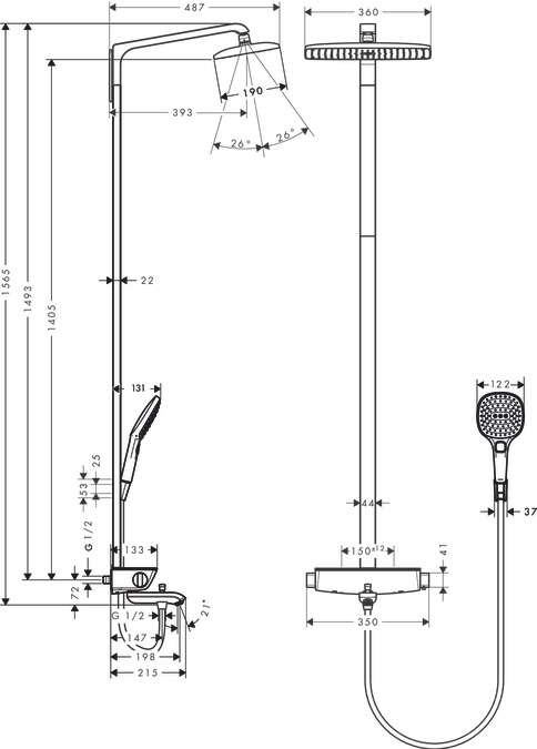 Душевой комплект Hansgrohe Raindance Select 27113000 360 Showerpipe с термостатом для ванны хром