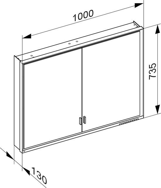 Зеркальный шкаф с подсветкой для настенного монтажа KEUCO Royal Lumos 14324 172301 130х1000х735 мм, 2 дверцы, цвет Алюминий серебристый анодированный/Белый