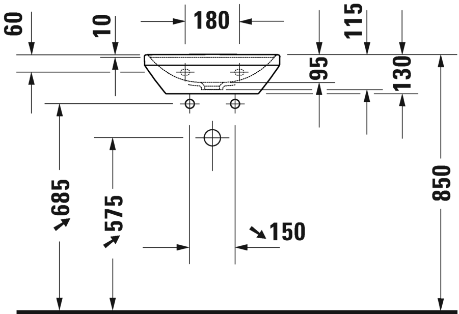 Раковина подвесная Duravit D-Neo 0738450070 450 мм х 335 мм, без перелива, без отверстия под смеситель, белая