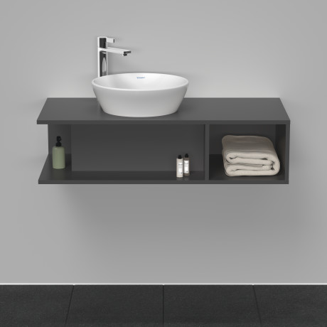 Тумба подвесная под раковину слева DURAVIT D-Neo DE491904949 1000 мм х 480 мм, с открытой боковой полкой справа и консолью, графит матовый