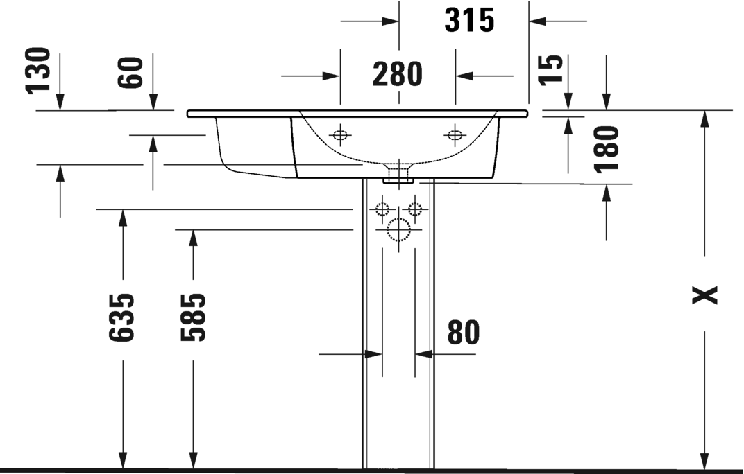 Раковина ассиметричная Duravit Me by Starck 2346830000 с отверстием под смеситель, белая