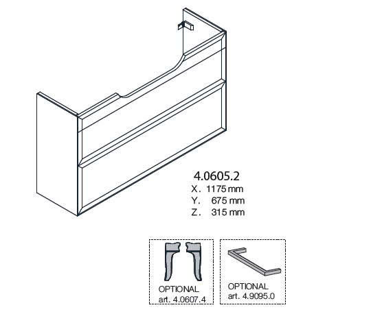 Тумба для раковины  Laufen  The  New Classic   4.0605.2.085.628.1, 118 см, 2 ящика, шпон черненый дуб,  для раковины 120 см арт.  8. 1385.8