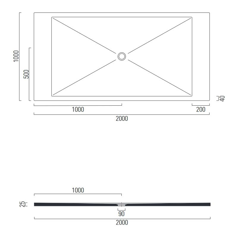 Керамический поддон GSI PURA H2 46201009 1000х2000х25 мм, цвет белый матовый