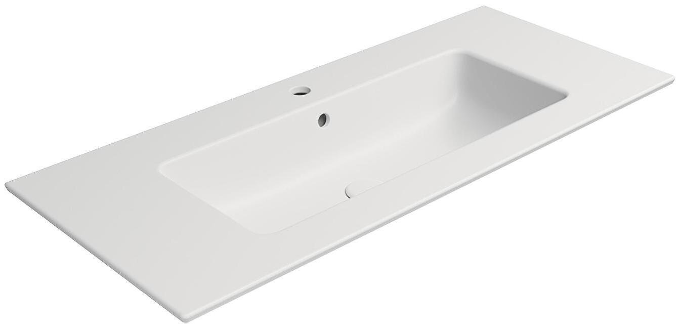 Раковина накладная/подвесная GSI PURA 8886109 1020 мм х 460 мм, с  отверстием под смеситель, с переливом, без крепежа, цвет Белый матовый