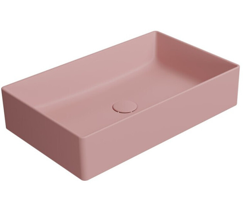 Раковина накладная прямоугольная GSI KUBE X 945324 600 мм х 370 мм, без отверстия под смеситель, без перелива, цвет матовый Blush