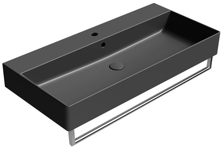Раковина накладная/подвесная GSI KUBE X 9423126 1000 мм х 470 мм, с 1 отверстием под смеситель, с переливом, без крепежа, цвет Чёрный матовый Ardesia