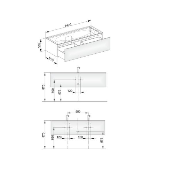 Тумба подвесная под раковину KEUCO EDITION 11 31361 390100 с одним выдвижным фронтом, с внутренней светодиодной подсветкой, корпус/фасад структурный лак, антрацит