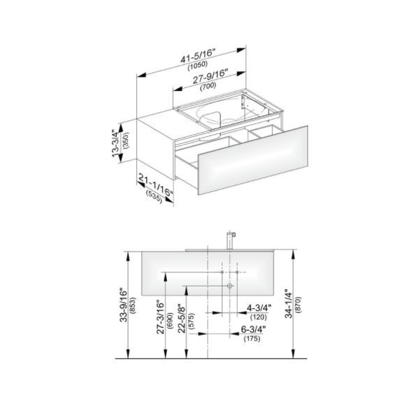 Тумба подвесная под раковину справа KEUCO EDITION 31154 390100 с одним выдвижным фронтом, с внутренней светодиодной подсветкой, корпус/фасад структурный лак, антрацит