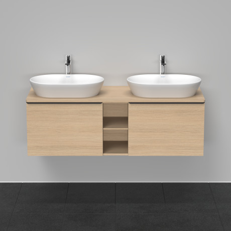 Тумба подвесная под две раковины DURAVIT D-Neo DE4950B3030 1400 мм х 550 мм, с 2 выдвижными ящиками и открытой полкой, натуральный дуб