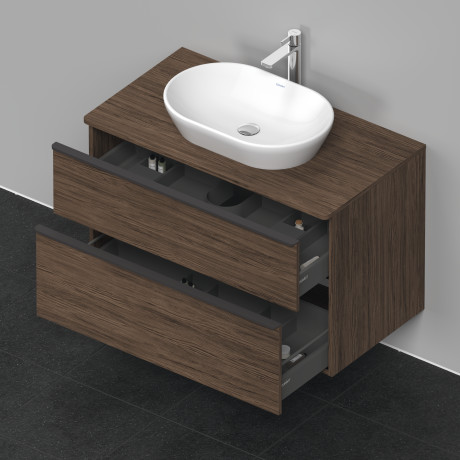 Тумба подвесная под раковину DURAVIT D-Neo DE496802121 550 мм х 1000 мм, с двумя выдвижными ящиками и консолью, орех тёмный