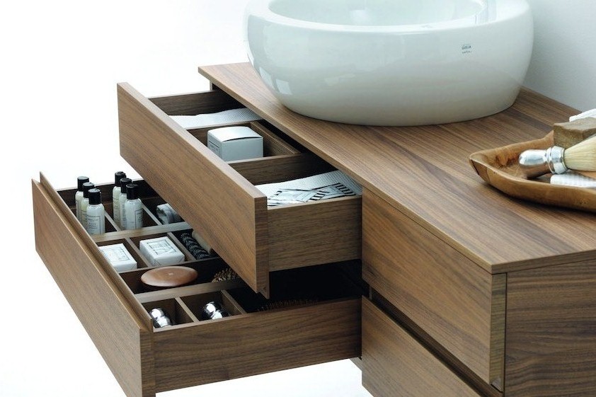 Тумба  под раковину  Laufen   Alessi One  4.2412.1.097.630.1  120 см, цвет орех, 4 ящика, вырез слева для раковины 8.1897.1