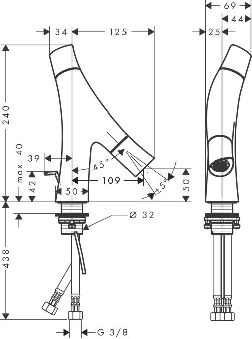 Смеситель для маленькой раковины AXOR Starck Organic 12014000 Хром