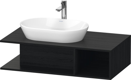 Тумба подвесная под раковину слева DURAVIT D-Neo DE492901616 1000 мм х 550 мм, с открытой боковой полкой справа и консолью, чёрный дуб