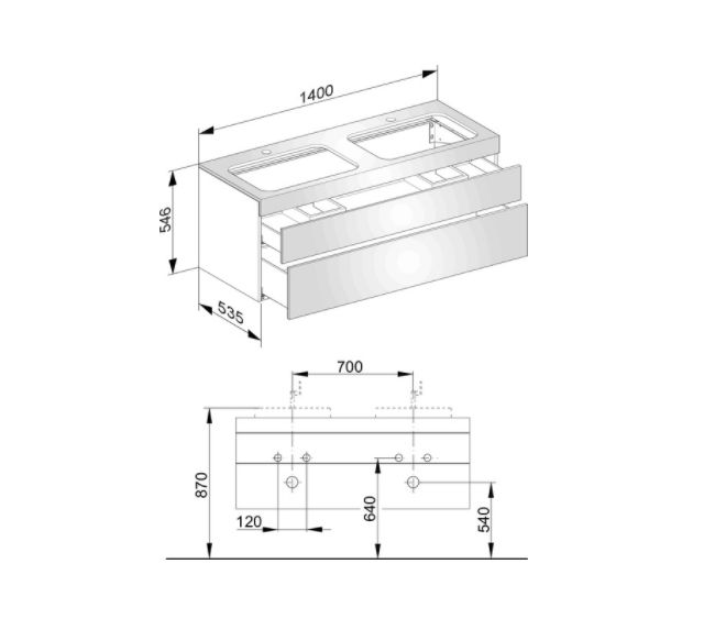 Тумба подвесная под  две раковины KEUCO EDITION 11 31574 380100 с отверстием под смесители, с двумя выдвижными ящиками, корпус/фасад структурный лак, белая