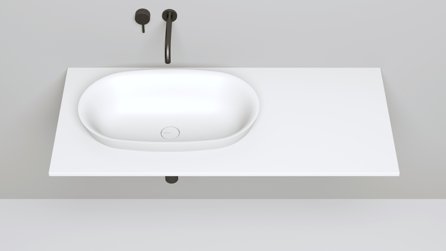 Раковина полувстраиваемая овальная SALINI MAREA 01 1802201M 645х387х165мм, S-Stone, без донного клапана, цвет Белый матовый